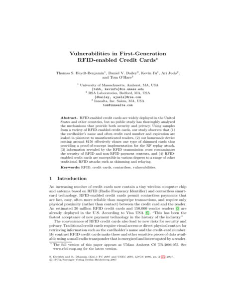 vulnerabilities in first-generation rfid-enabled credit cards|Vulnerabilities in First.